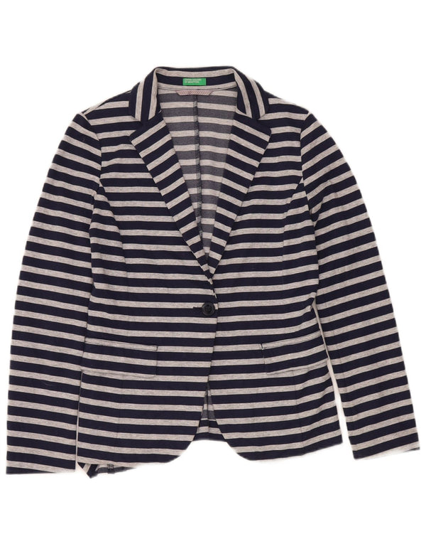 Giacca blazer da donna a 1 bottone Benetton UK 10 piccola a righe blu navy
