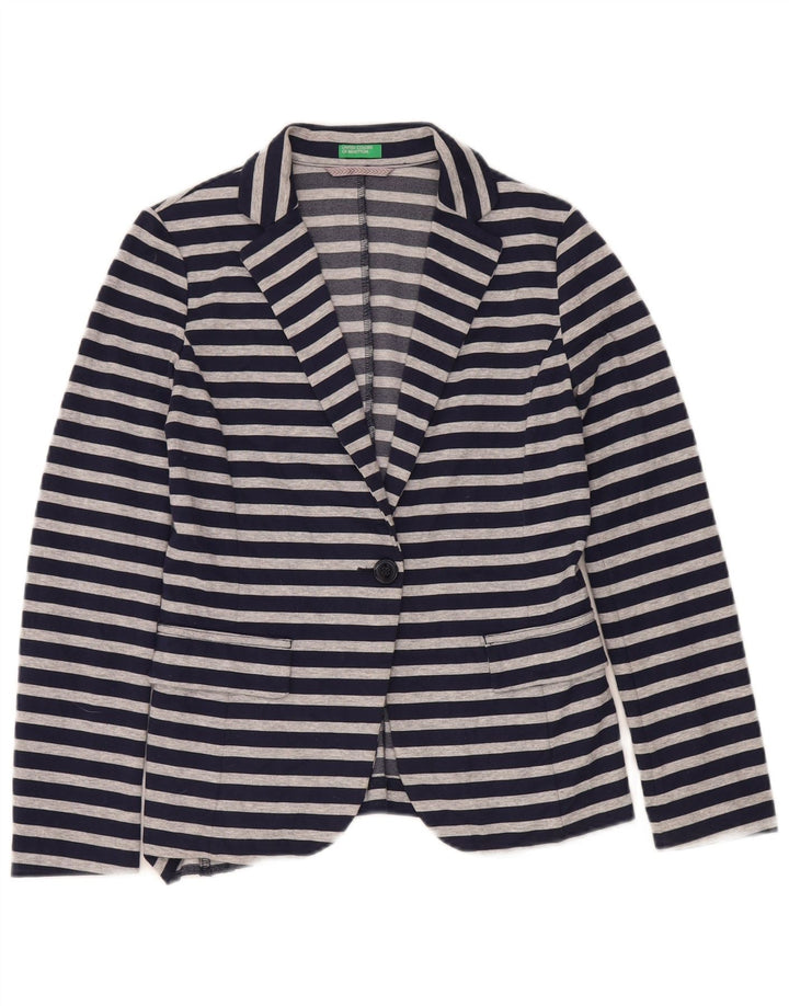 Giacca blazer da donna a 1 bottone Benetton UK 10 piccola a righe blu navy
