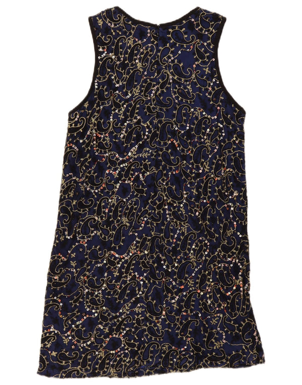 Abito a trapezio senza maniche Trafaluc da donna Zara UK 12 medio blu navy con motivo cachemire