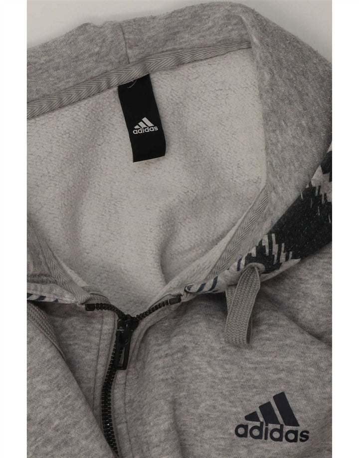 Maglione con cappuccio e zip Adidas da uomo grande grigio geometrico
