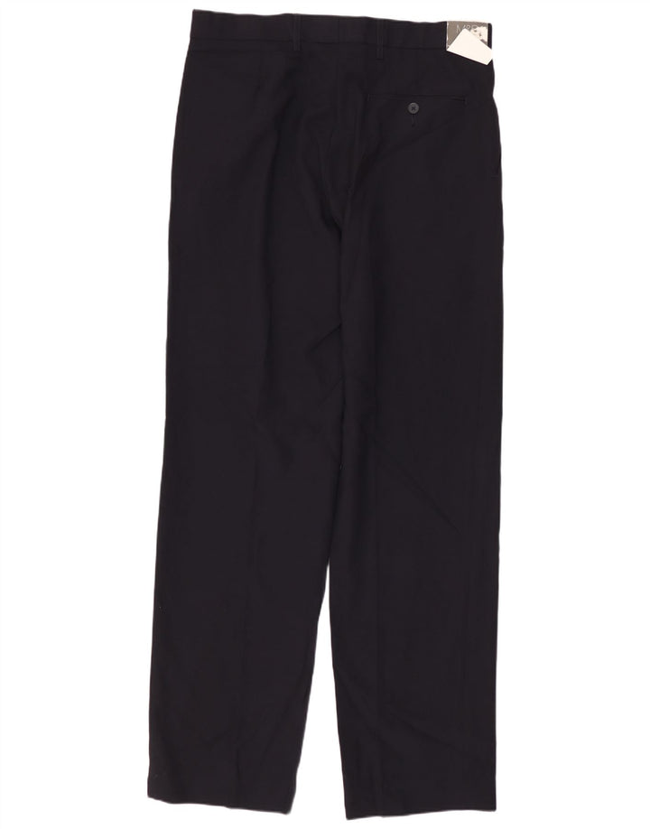 MARKS & SPENCER Pantaloni da abito vestibilità regolare da uomo W32 L33 poliestere blu navy