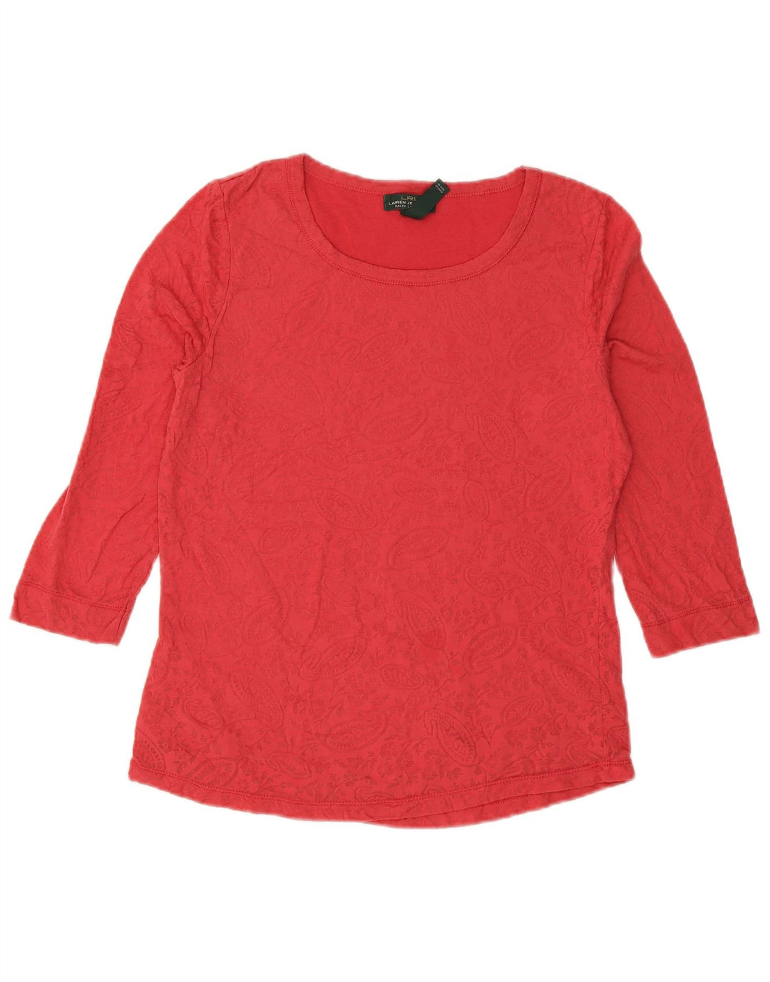 RALPH LAUREN Top da donna manica 3/4 UK 12 poliestere rosso cachemire medio