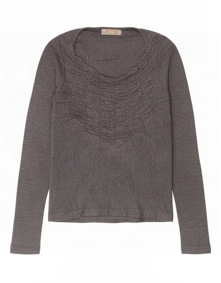 Top Zara da donna a maniche lunghe UK 12 cotone grigio medio
