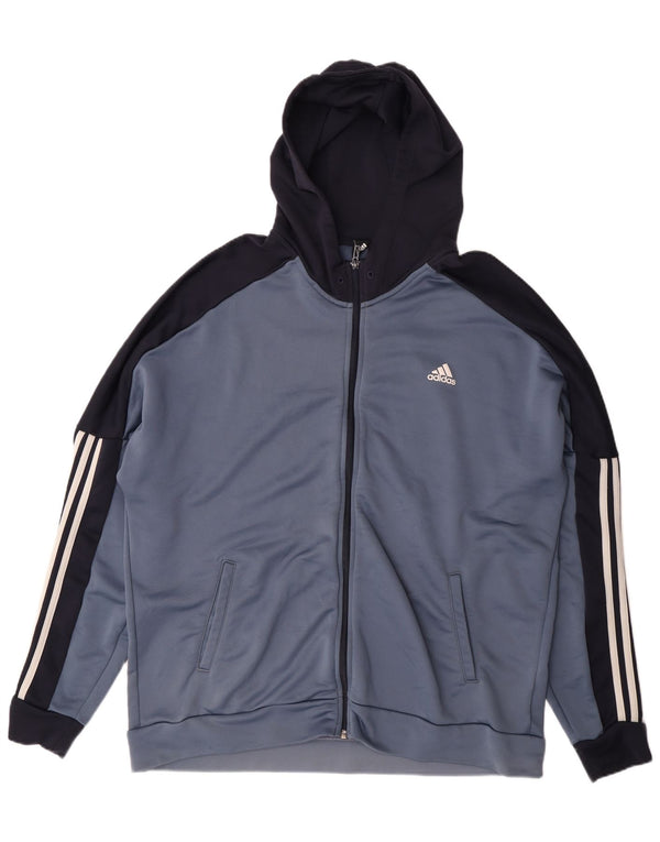 Maglione con cappuccio e zip da uomo Adidas 2XL Blu Colourblock Poliestere Sportivo