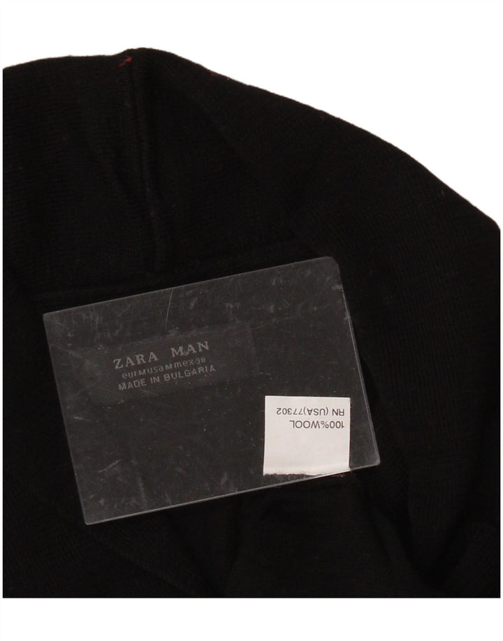 ZARA Mens Shawl Neck Jumper Sweater Medium Black Wool