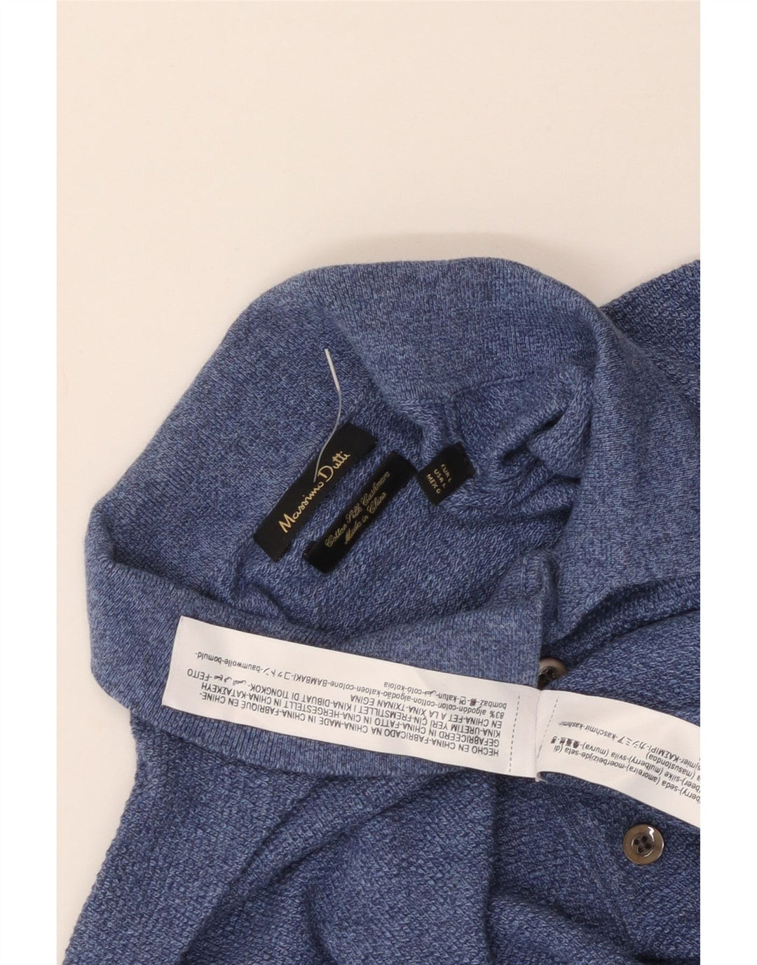 MASSIMO DUTTI Polo da uomo a manica lunga grande in cotone blu
