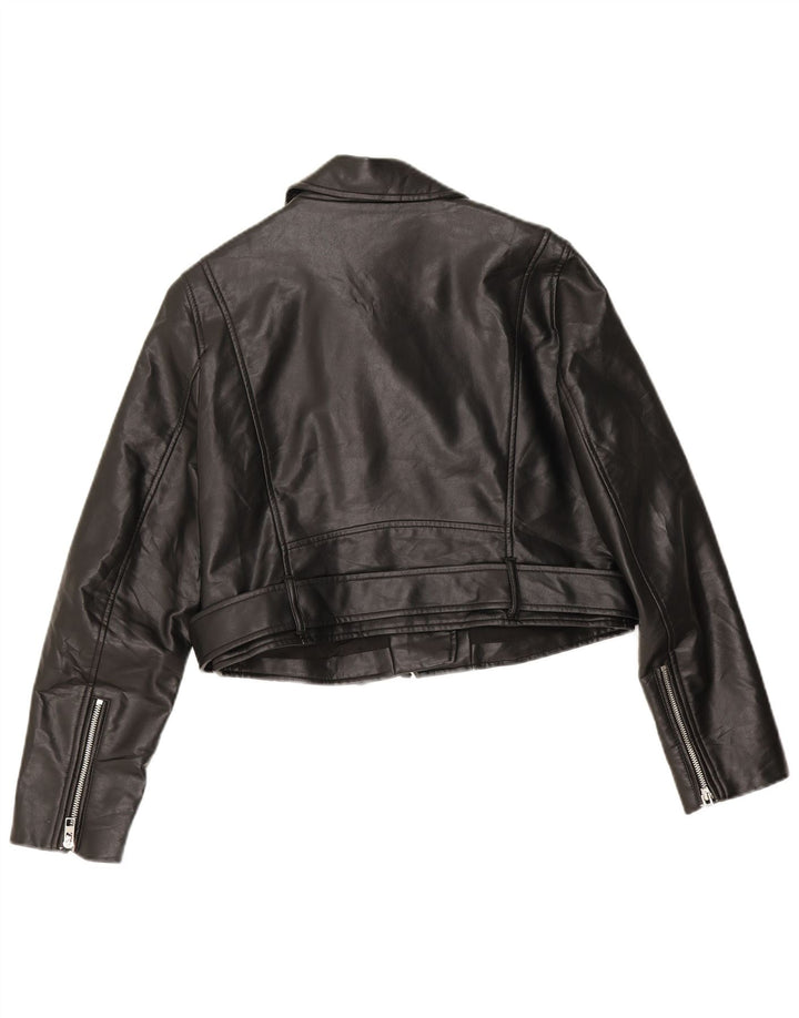 Giacca da motociclista corta in ecopelle da donna Zara UK 14 grande poliestere nero