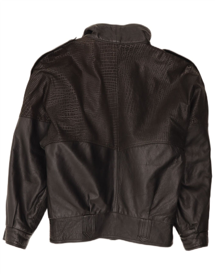 Giacca in pelle vintage da uomo vestibilità ampia IT 46 piccola in pelle nera