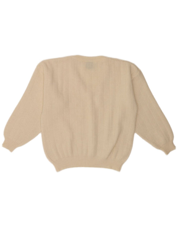 Maglione vintage da uomo con scollo a V vestibilità regolare medio bianco sporco classico