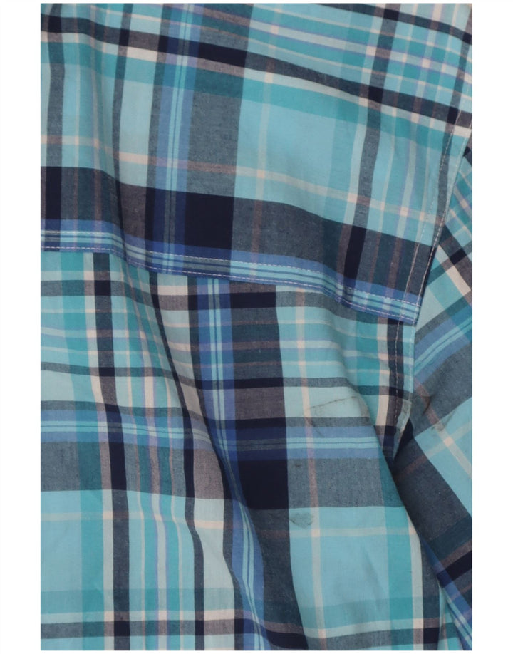 Chaps - Camicia a maniche corte da uomo, facile da pulire, in cotone a quadri blu grande