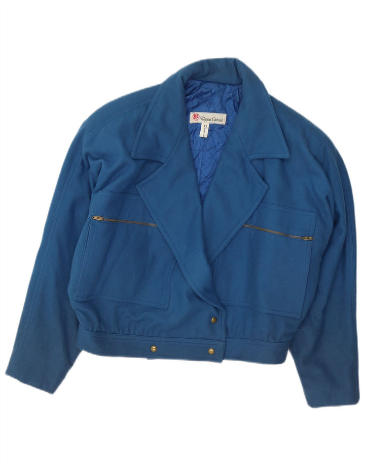 Giacca blazer oversize da donna vintage EU 42 grande lana blu