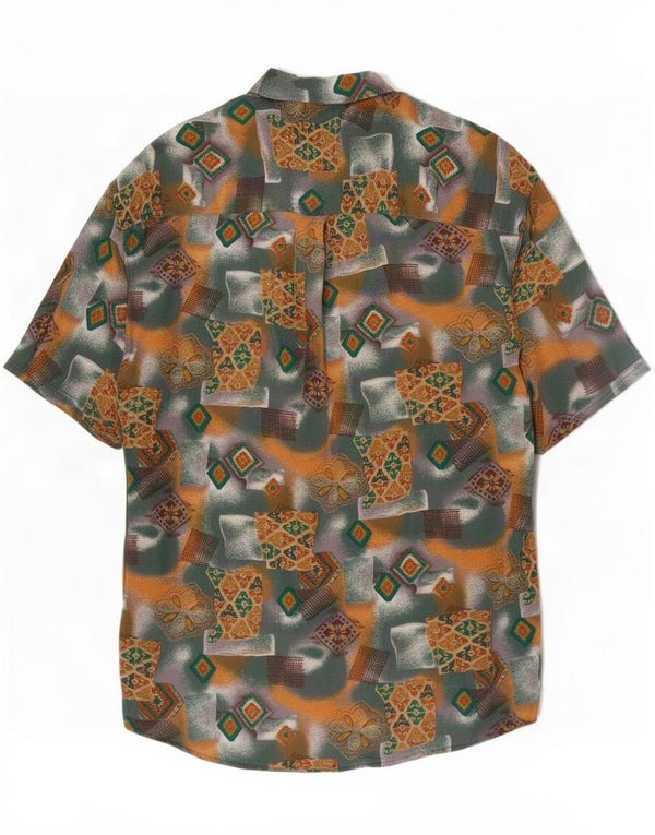 Basic Mens Short Sleeve Shirt XL Green Geometric Viscose