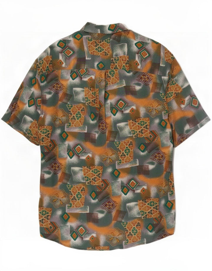 Camicia basic da uomo a maniche corte XL verde geometrica in viscosa