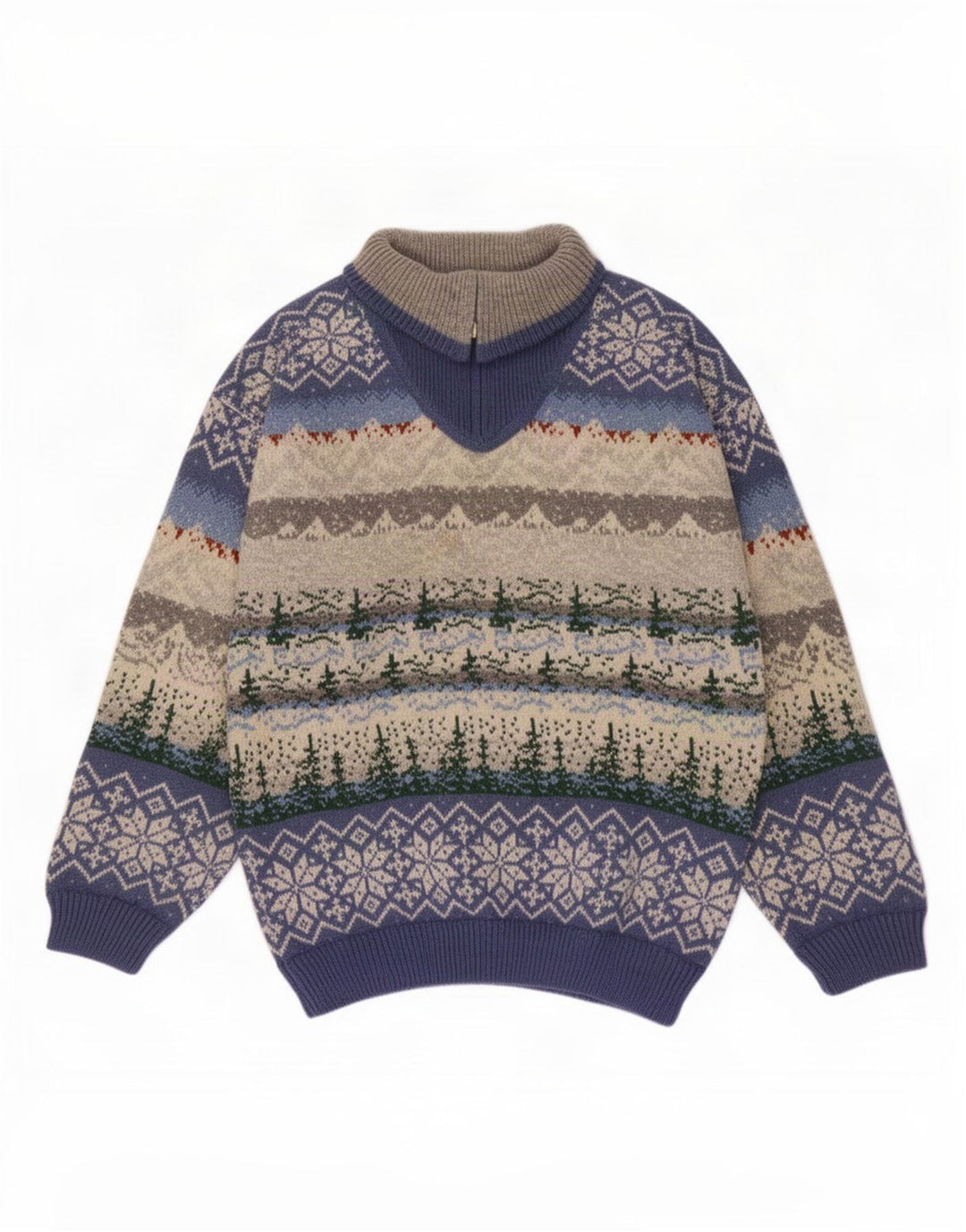 Maglione vintage da uomo con zip e collo, Fair Isle, colore medio multicolore