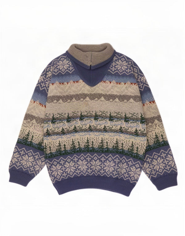 Maglione vintage da uomo con zip e collo, Fair Isle, colore medio multicolore