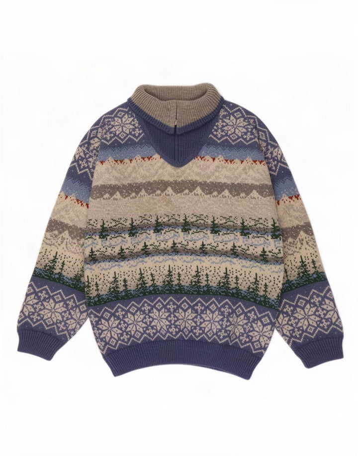 Maglione vintage da uomo con zip e collo, Fair Isle, colore medio multicolore