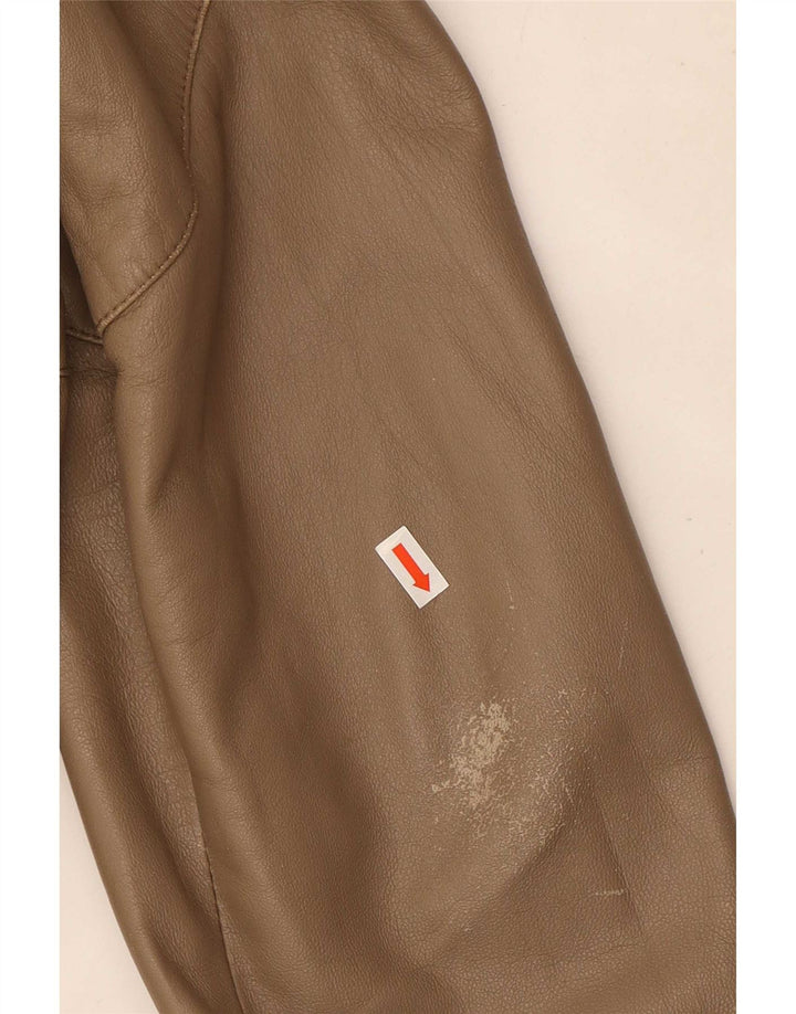 Giacca in pelle militare vintage da donna IT 50 XL in pelle beige