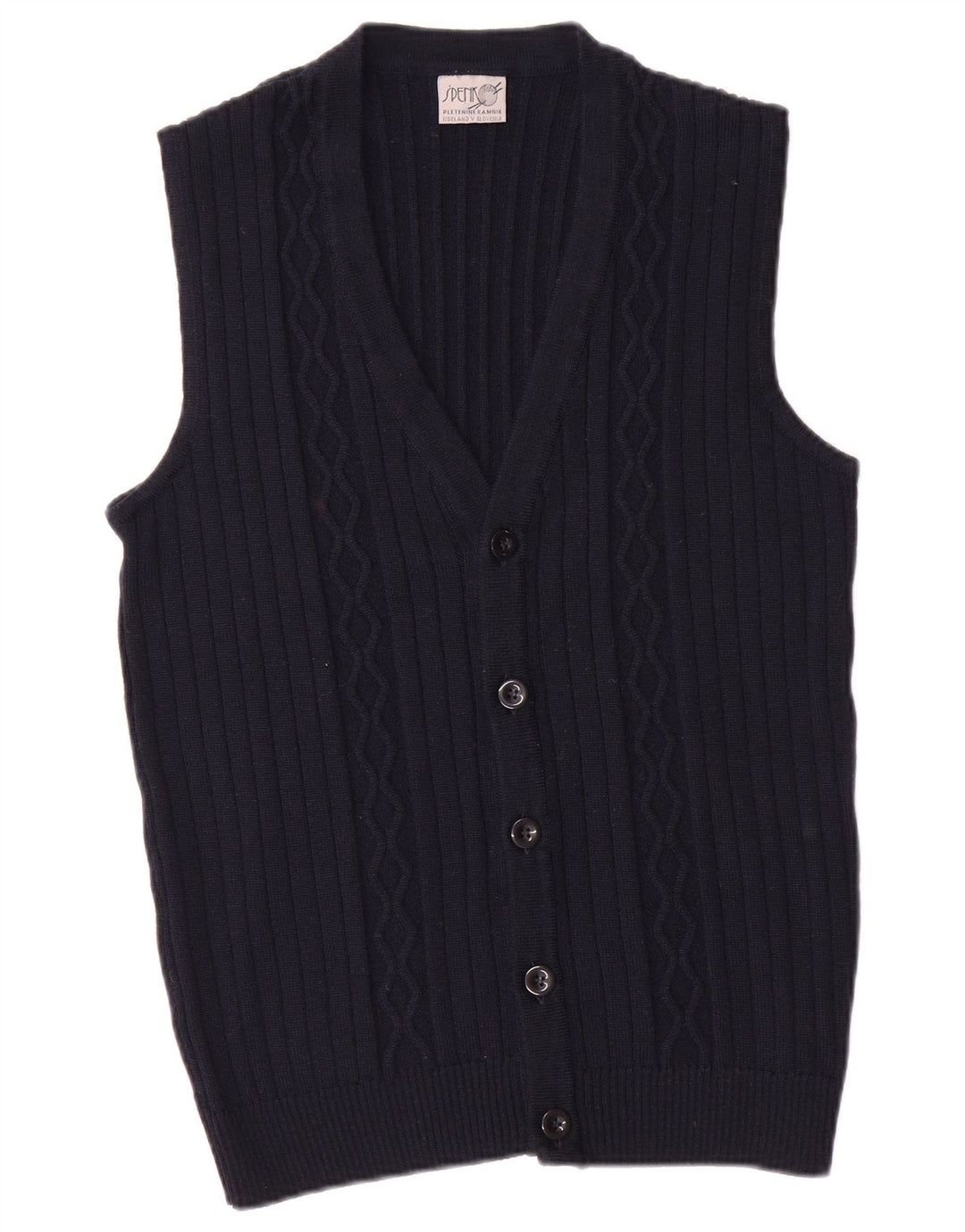 Maglione cardigan senza maniche vintage da uomo piccolo blu navy