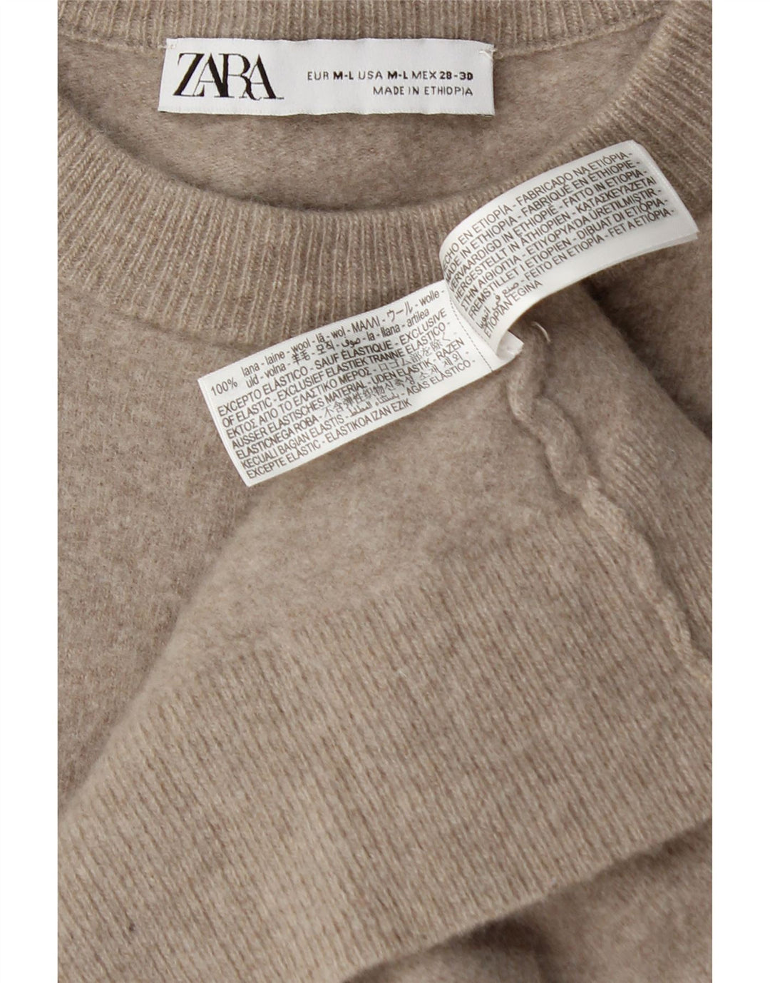 Maglione girocollo oversize da donna Zara UK 12 Lana beige medio