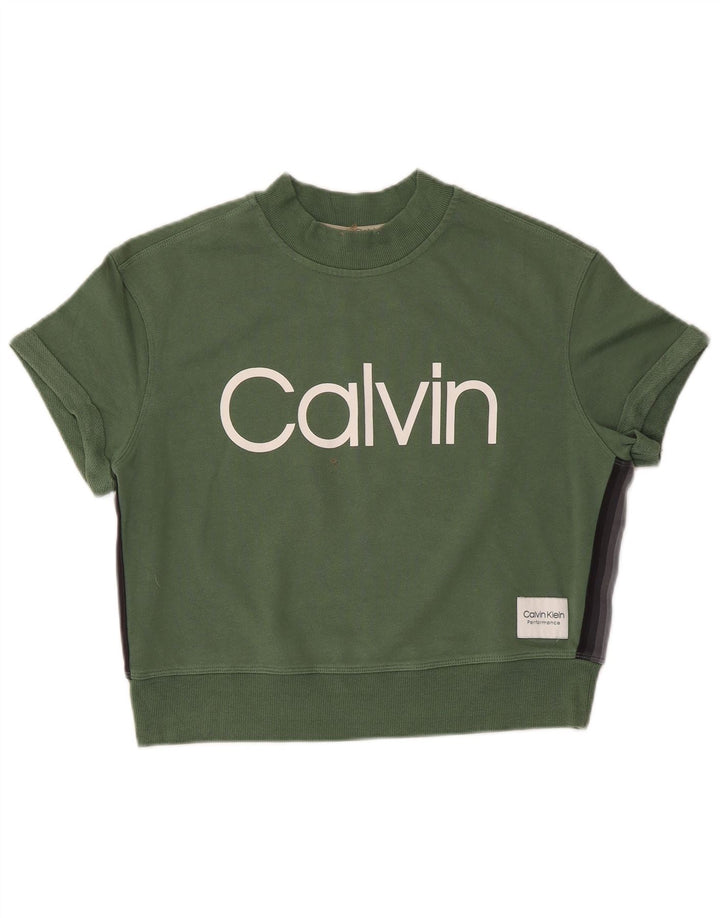 Felpa grafica oversize da donna Calvin Klein, maglione UK 10 piccolo verde