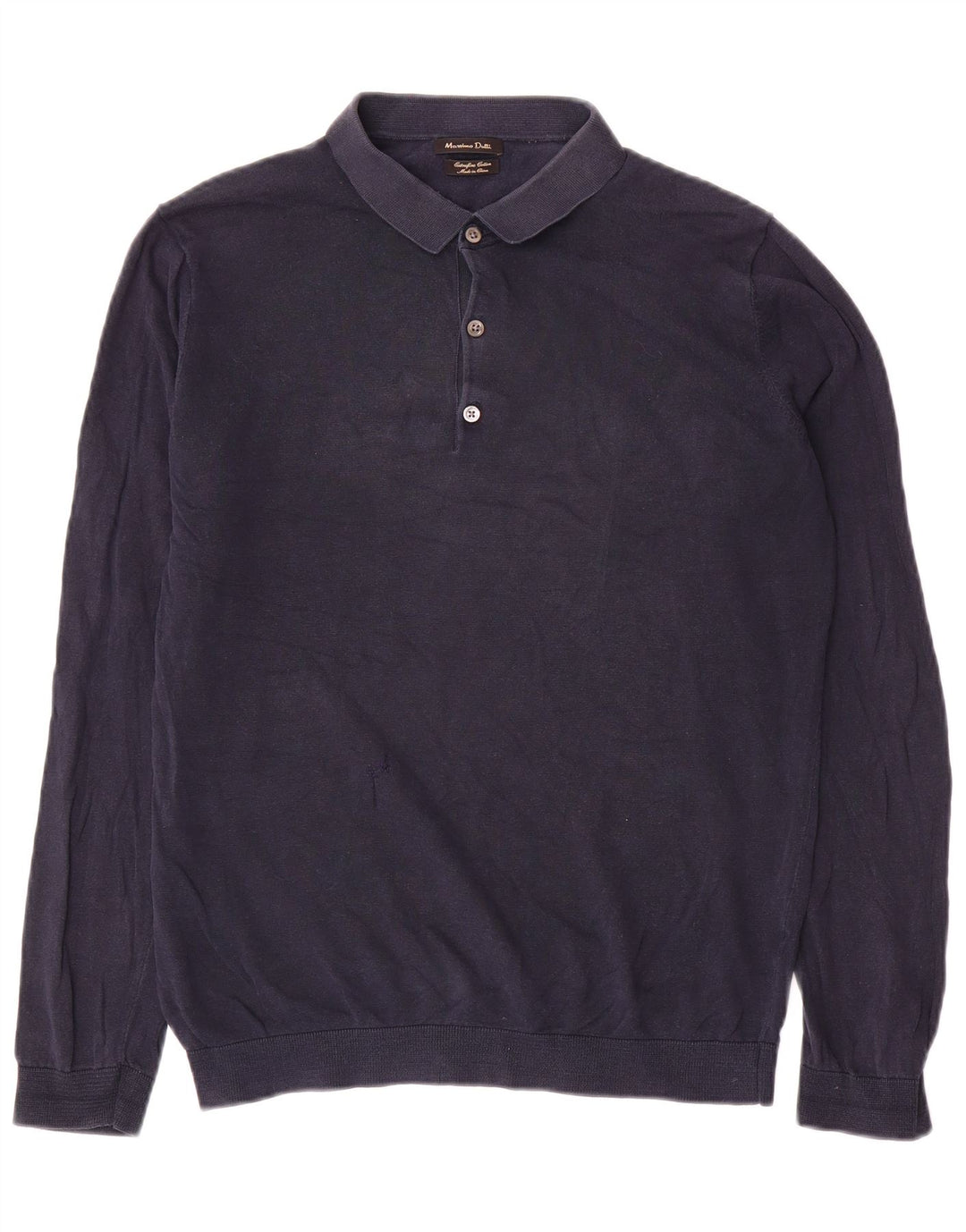 Massimo Dutti Maglione da uomo con collo a polo grande in cotone blu navy