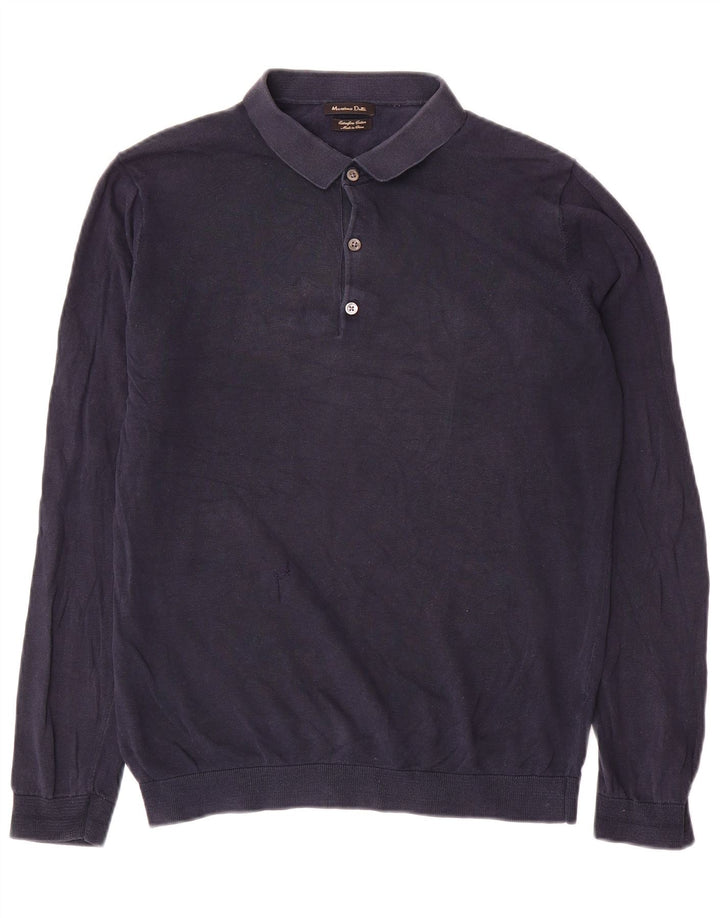 Massimo Dutti Maglione da uomo con collo a polo grande in cotone blu navy