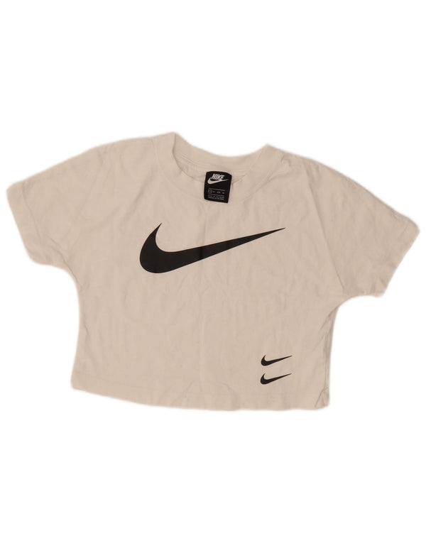 T-shirt grafica corta da donna Nike UK 6 XS cotone bianco