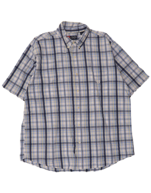 Chaps Mens Short Sleeve Shirt XL Blue Check Cotton