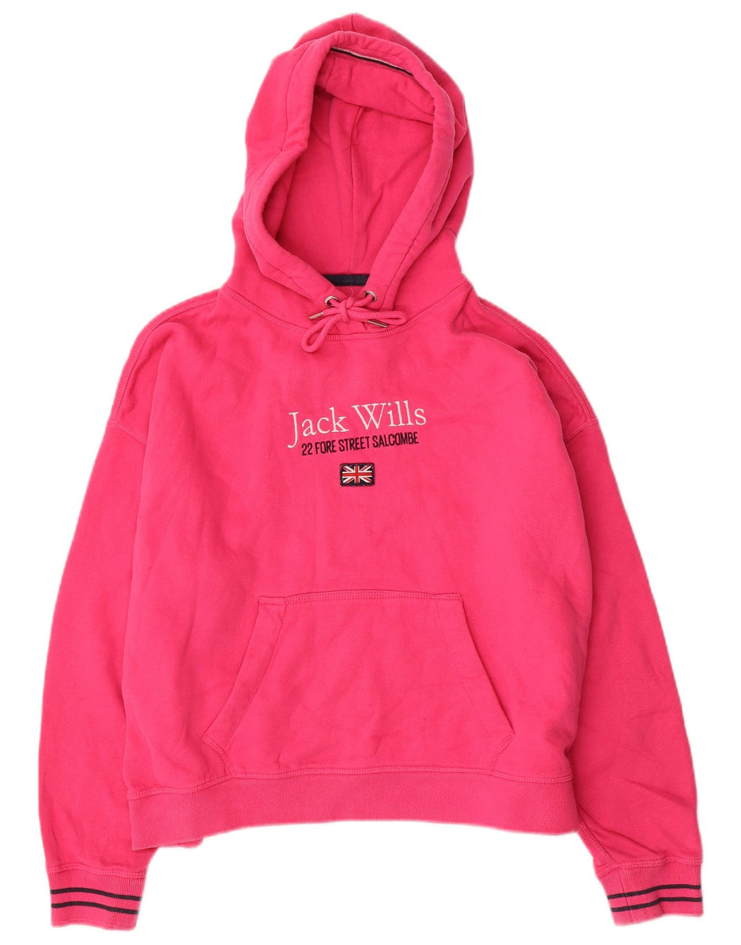 JACK WILLS Maglione da donna con cappuccio grafico oversize corto UK 12 Rosa medio
