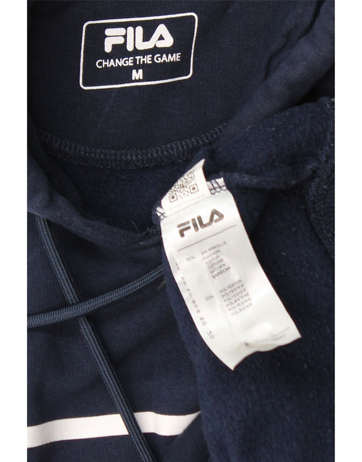 Maglione con cappuccio grafico da uomo Fila in cotone blu navy medio