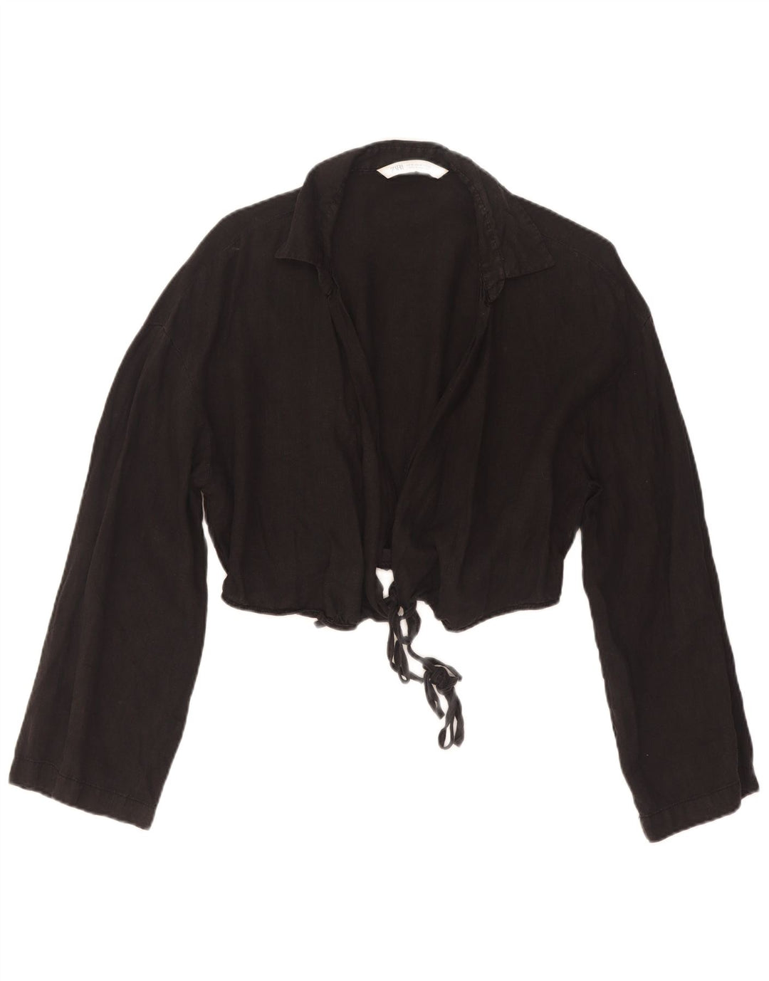 Zara Donna Crop Wrap Shirt Camicetta UK 12 Medio Nero