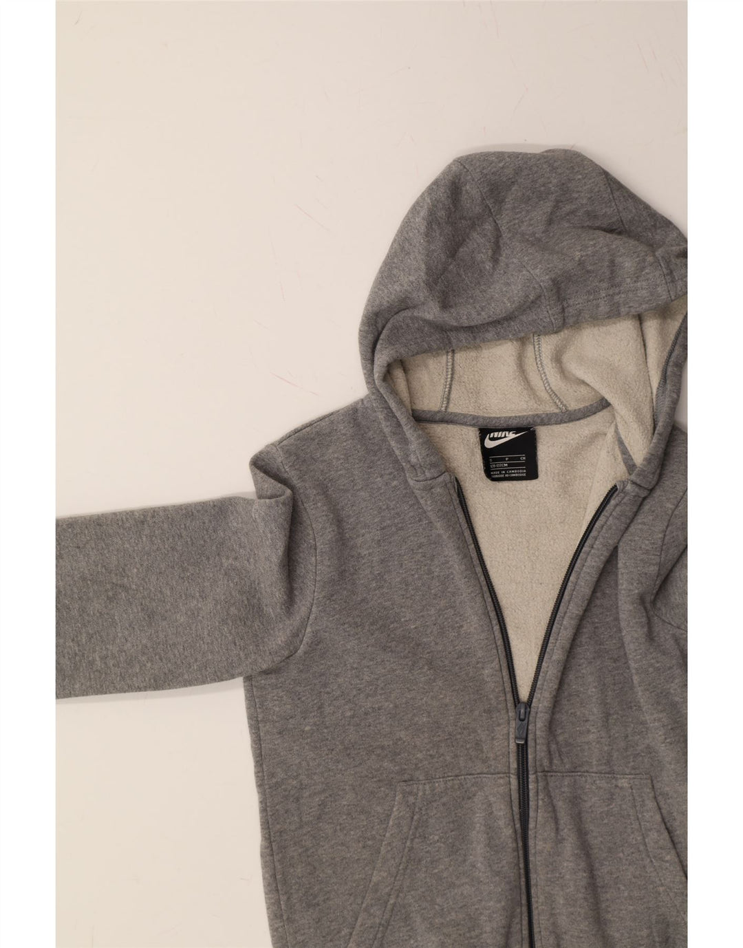 NIKE Boys Zip Hoodie Sweater 8-9 Years Small Grey Cotton Vintage Nike and Second-Hand Nike from Messina Hembry 