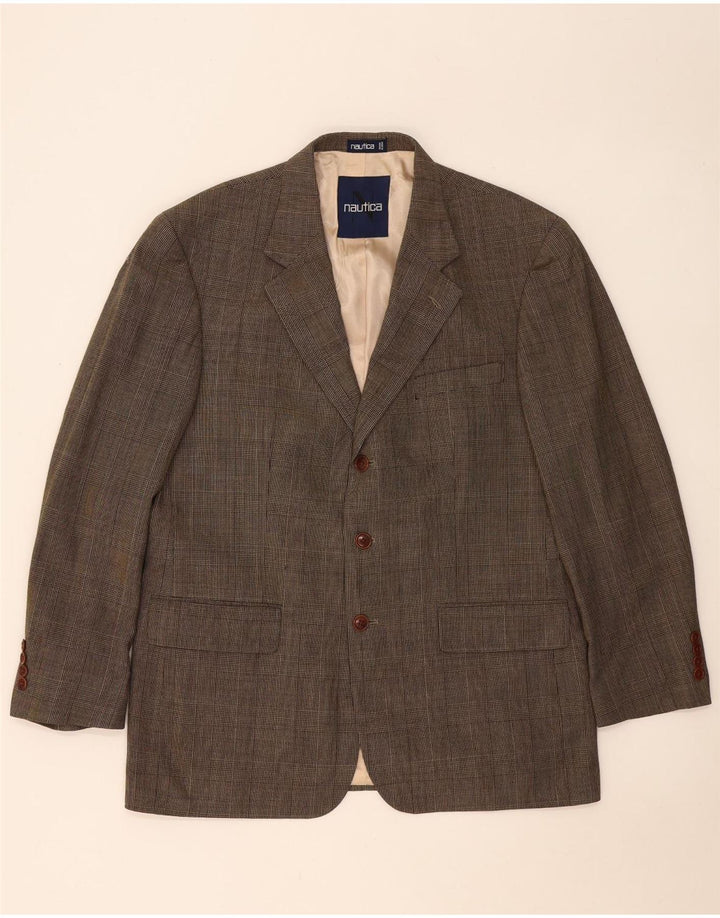 Giacca blazer da uomo a 3 bottoni Nautica UK 40 grande quadretto marrone