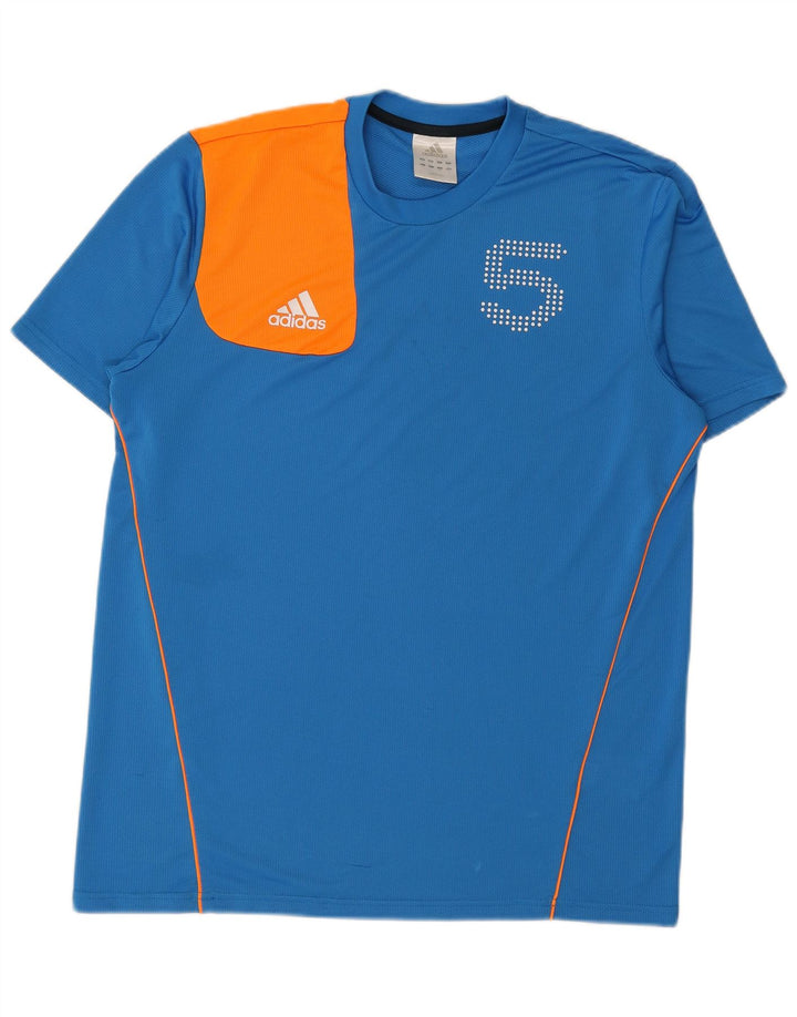 T-shirt grafica da uomo ADIDAS Top grande in poliestere color block blu