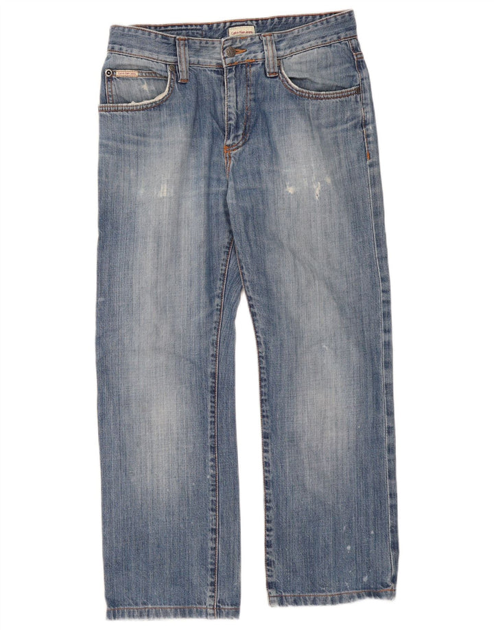 Jeans cropped invecchiati da donna Calvin Klein W30 L26 cotone blu