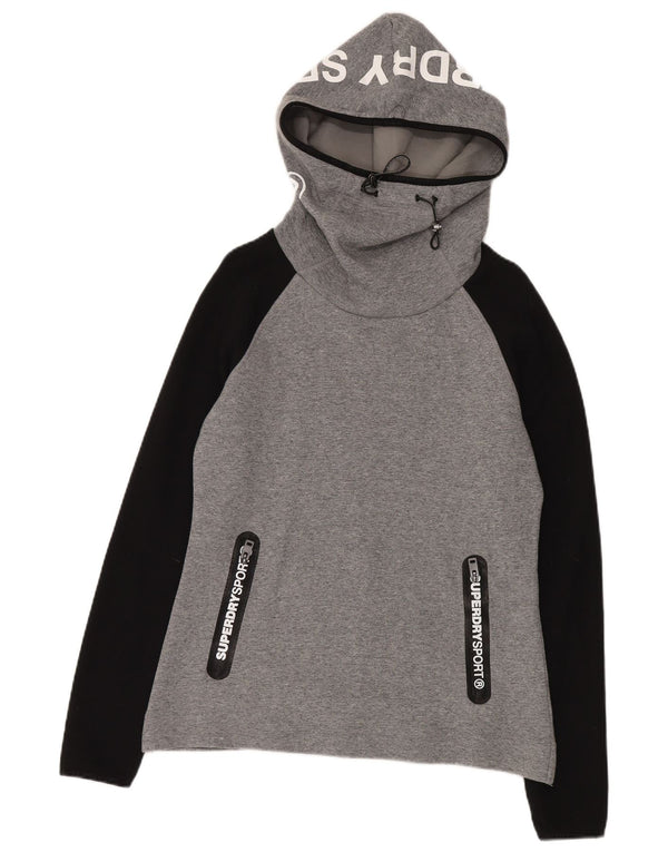 Felpa con cappuccio grafica da donna Superdry UK 16 Large in cotone color block grigio