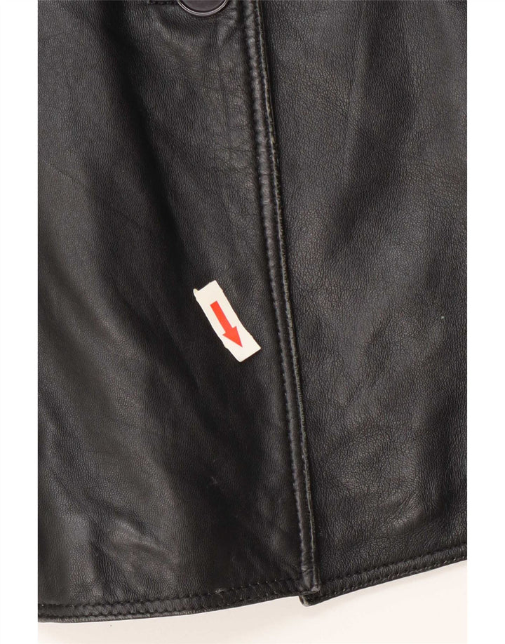 Giacca blazer in pelle vintage da donna a 3 bottoni IT 42 media nera