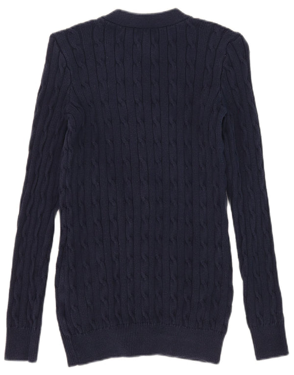 Maglione cardigan da donna Polo Ralph Lauren UK 10 piccolo cotone blu navy