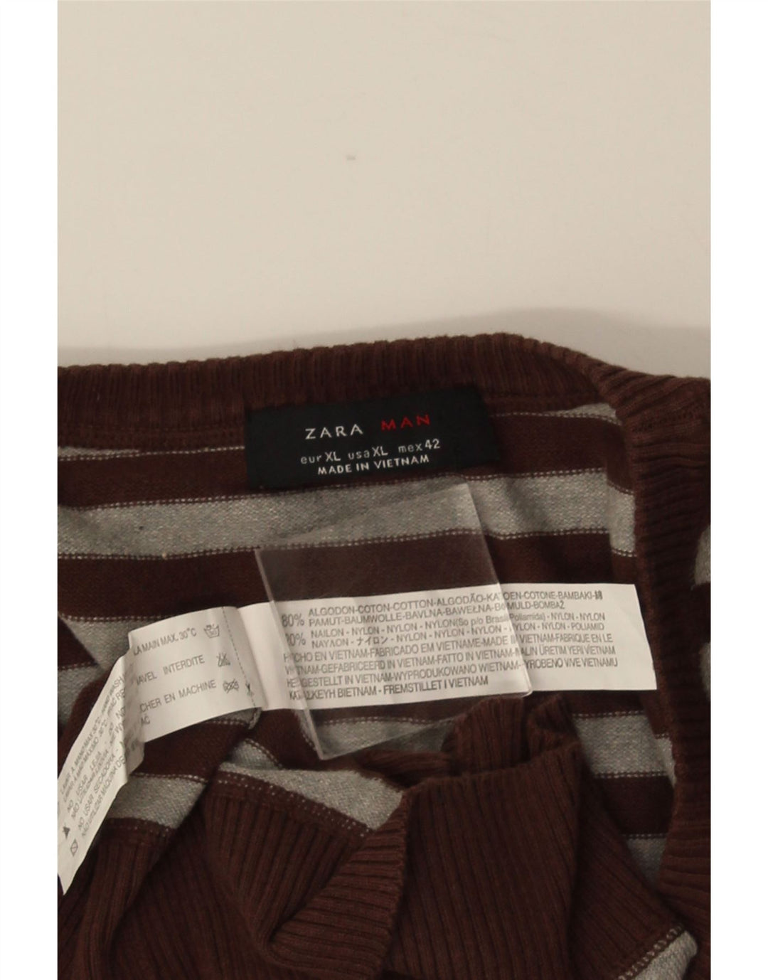 ZARA Maglione Cardigan da Uomo XL in Cotone a Righe Marrone