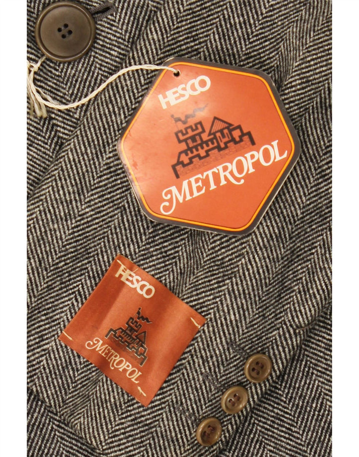Soprabito vintage da uomo IT 48 in lana a spina di pesce grigio medio