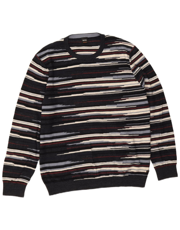 Maglione maglione girocollo da uomo Hugo Boss 2XL cotone a righe blu navy
