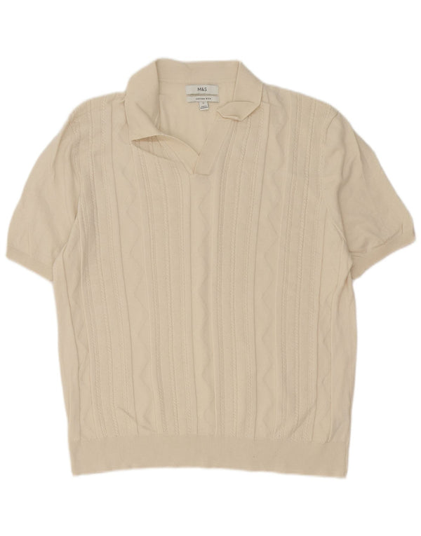 Maglione da uomo Marks & Spencer a maniche corte con collo a polo XL in cotone beige