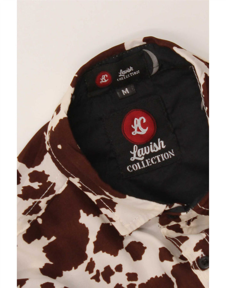 Camicia vintage da uomo con motivo astratto, stampa animalier marrone medio