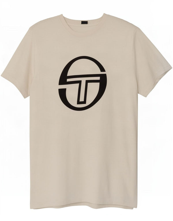 T-shirt grafica da donna Sergio Tacchini Top UK 14 grande cotone bianco
