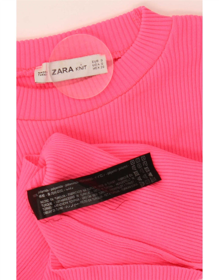 Top corto da donna Zara a maniche lunghe UK 8 Small rosa in poliammide