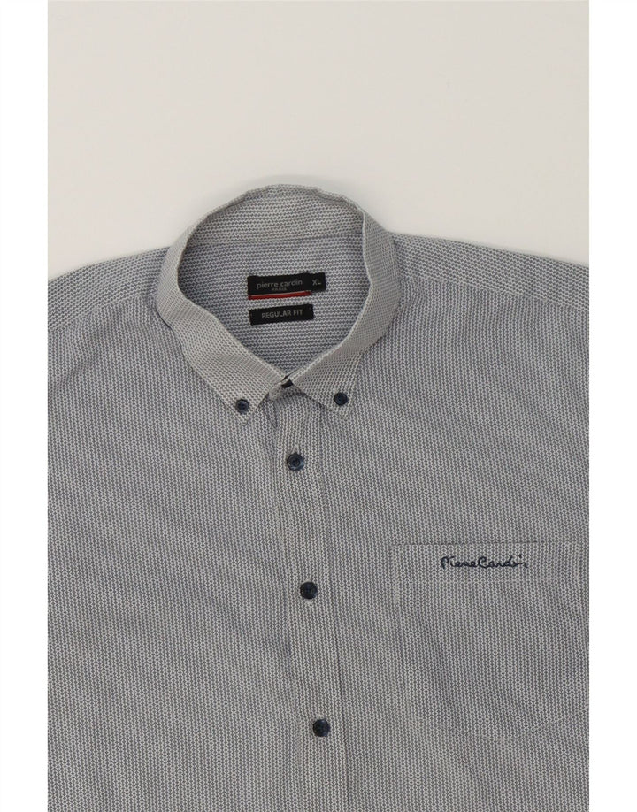 PIERRE CARDIN Mens Regular Fit Short Sleeve Shirt XL Grey Striped Vintage Pierre Cardin and Second-Hand Pierre Cardin from Messina Hembry 