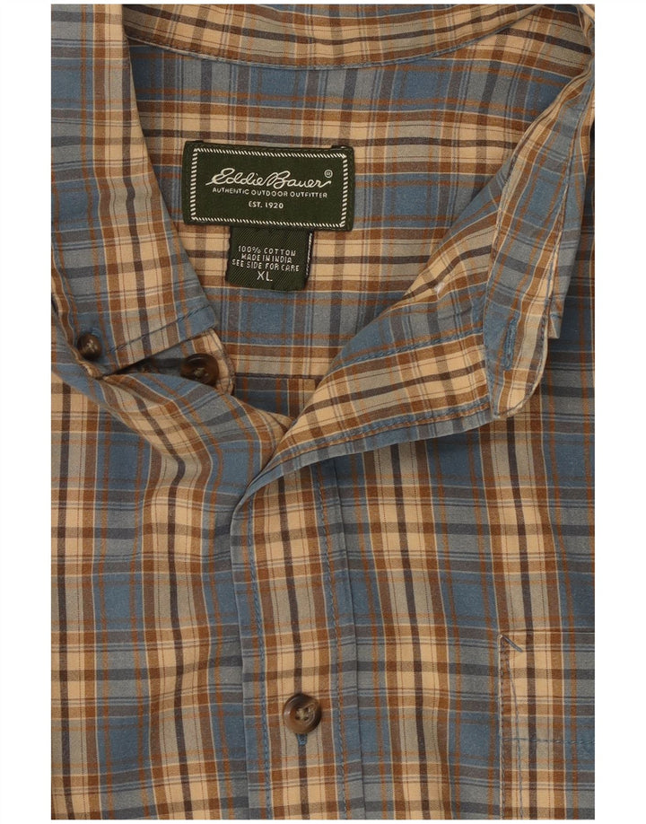 EDDIE BAUER Camicia a maniche corte da uomo XL in cotone a quadri blu