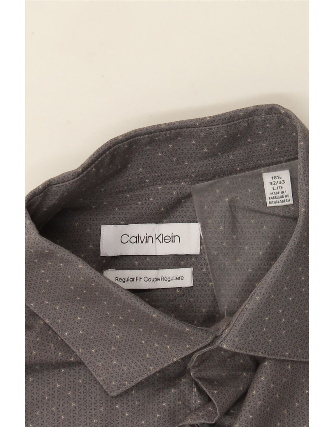 Camicia da uomo Regular Fit Calvin Klein taglia 16 1/2 Large in cotone maculato grigio
