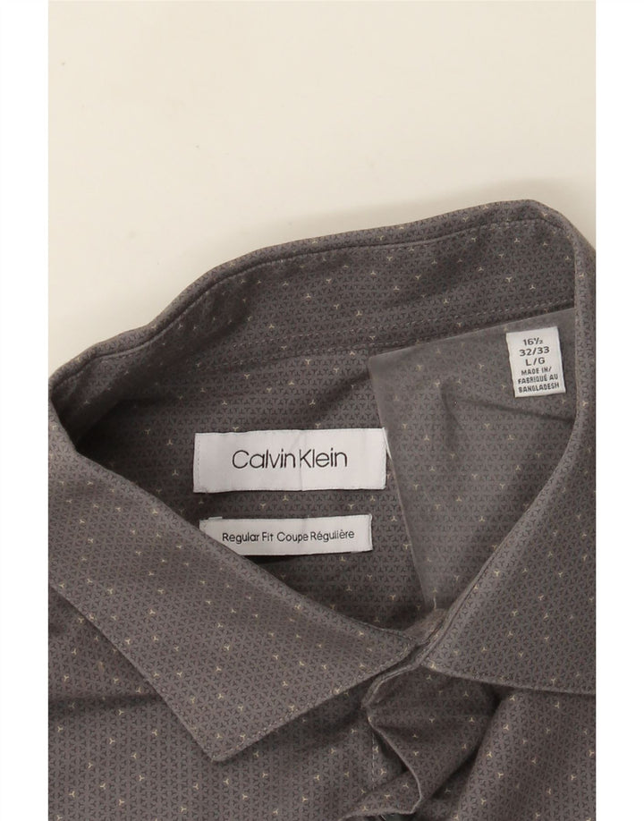 Camicia da uomo Regular Fit Calvin Klein taglia 16 1/2 Large in cotone maculato grigio