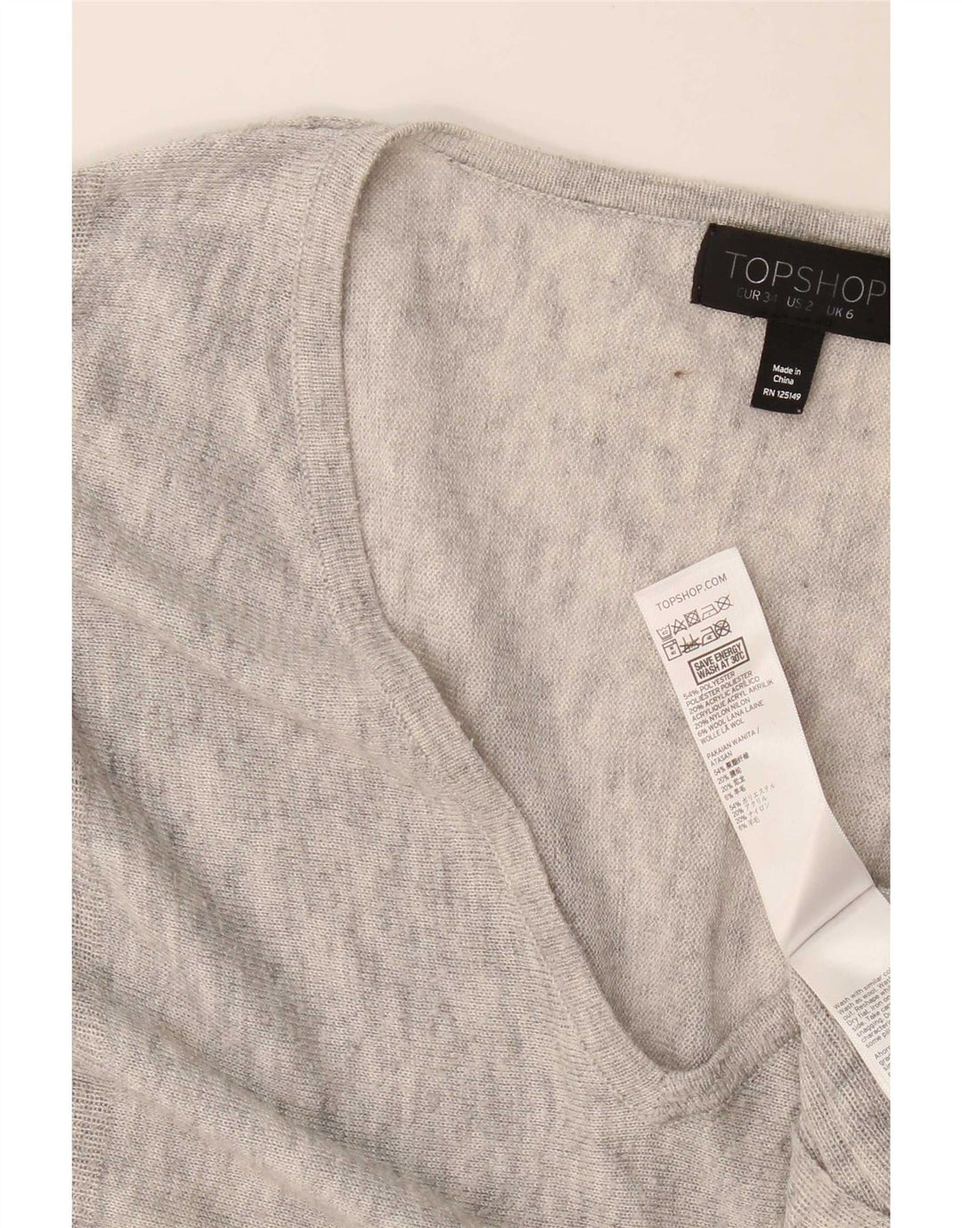 Topshop Top oversize da donna a maniche lunghe UK 6 XS Poliestere chiazzato grigio